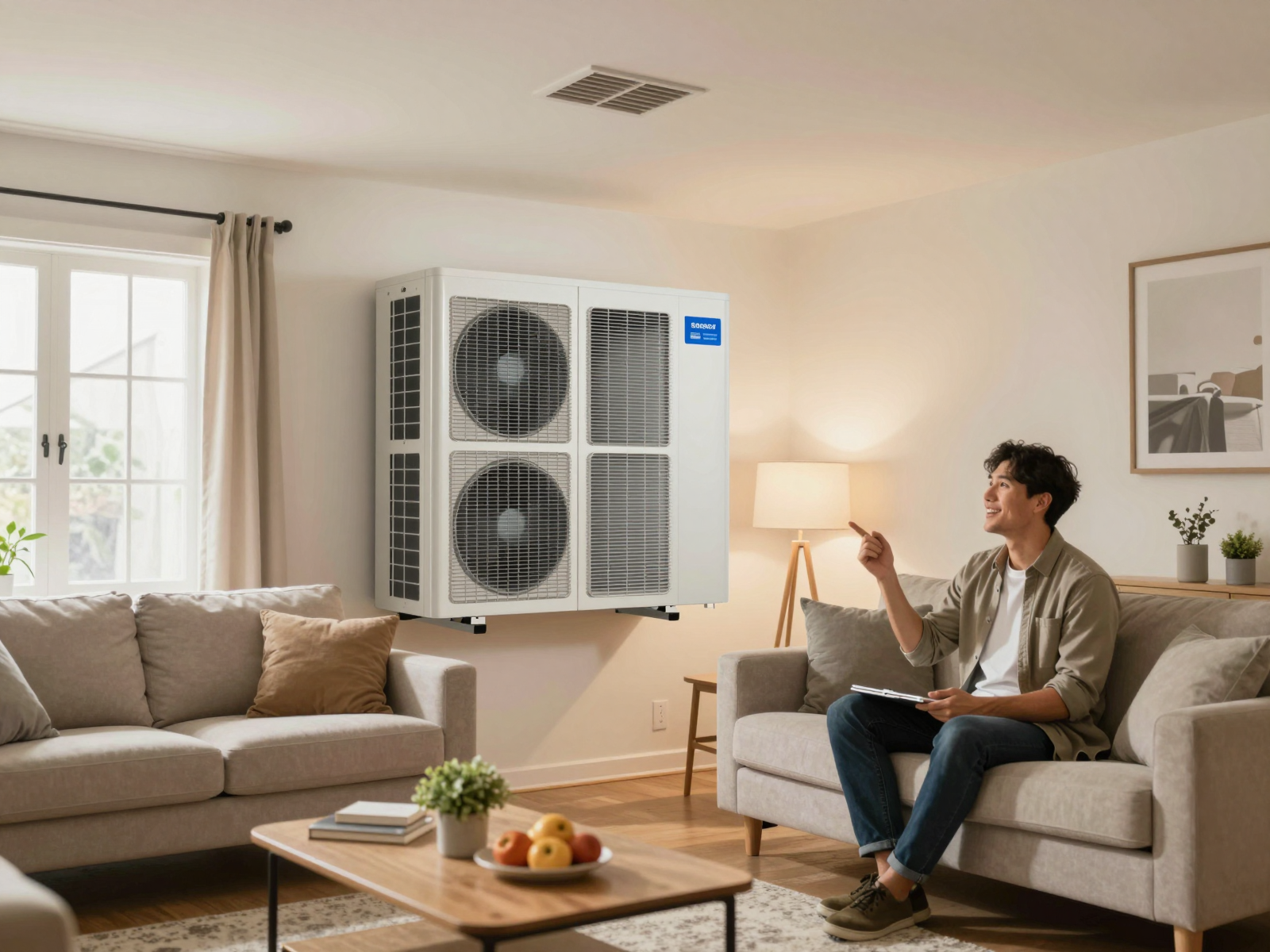 Comfortable living room with HVAC system